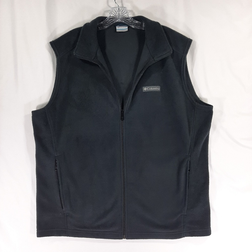 Columbia Mens Black Fleece Full Zip Vest Jacket Large Outdoor Layering